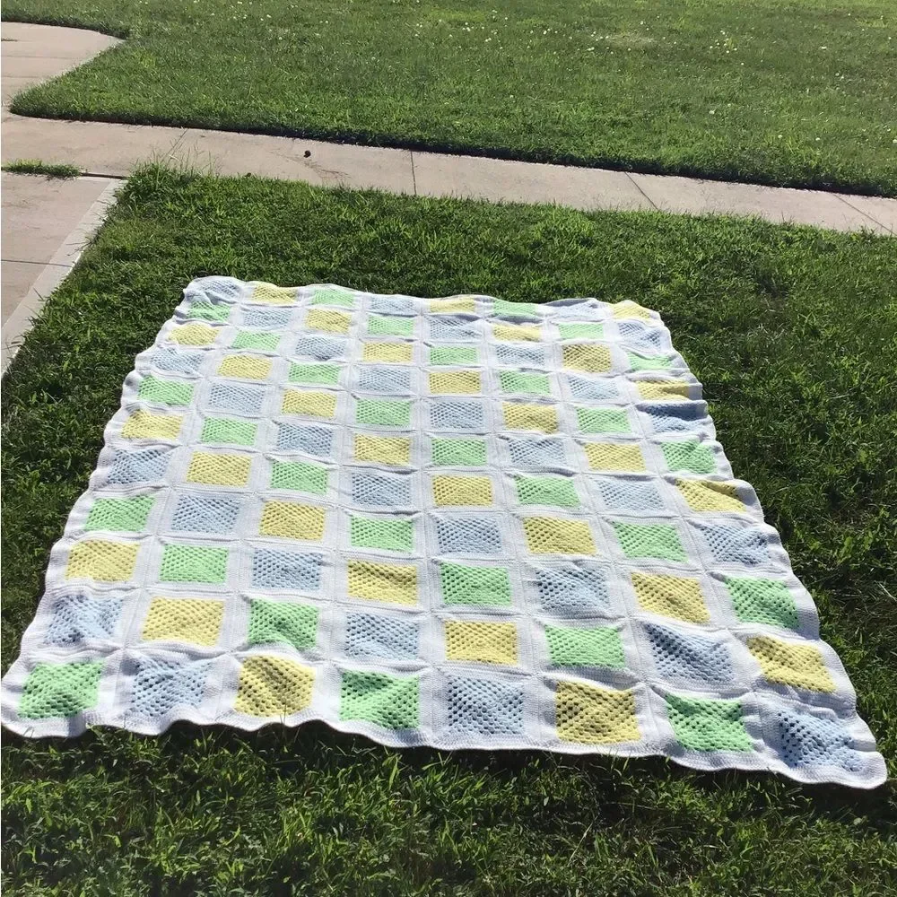 Hand Crafted Crochet Granny Squares Style Quilt